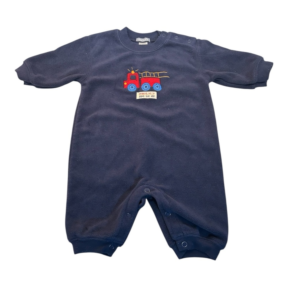 Carters Vintage‎ Fleece Firetruck Blue Jumpsuit Size 3 Months